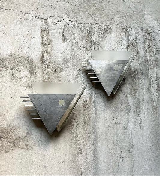 Paire d'appliques modernistes métal verre